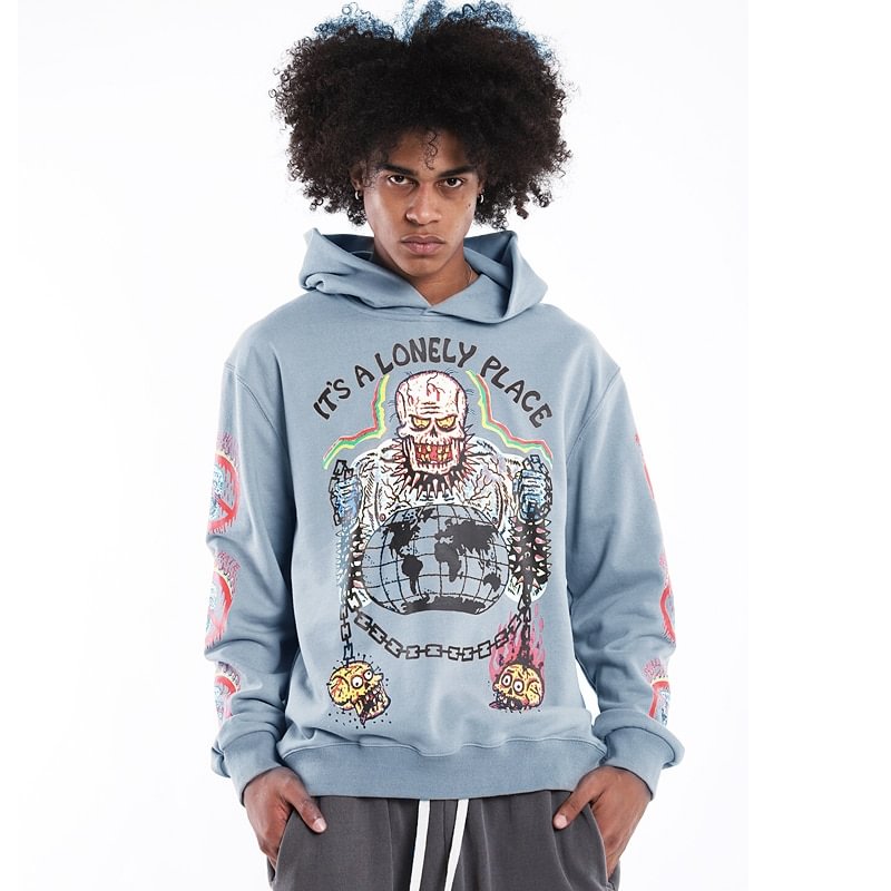 Hip Hop Skeleton Demon Printed Hooded Sweatshirts-VESSFUL