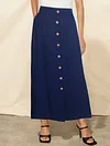Viscose A-line Skirt with Fake Buttons and Pockets - Elegant Solid Color Regular Length Skirt for Spring, Summer, and Fall - Perfect for Womens Everyday Wear