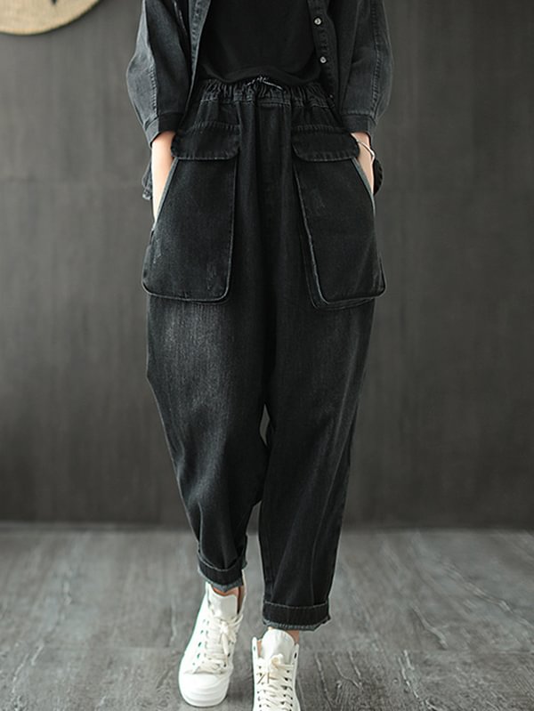 Loose Pocket Jean Harem Pants