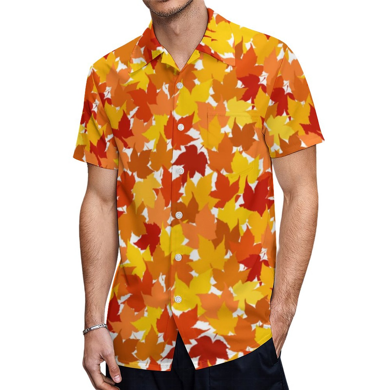 Maple Tree Autumn Leaves Wallet Hawaiian Shirt Mens Button Down Plus Size Tropical Hawaii Beach Shirts