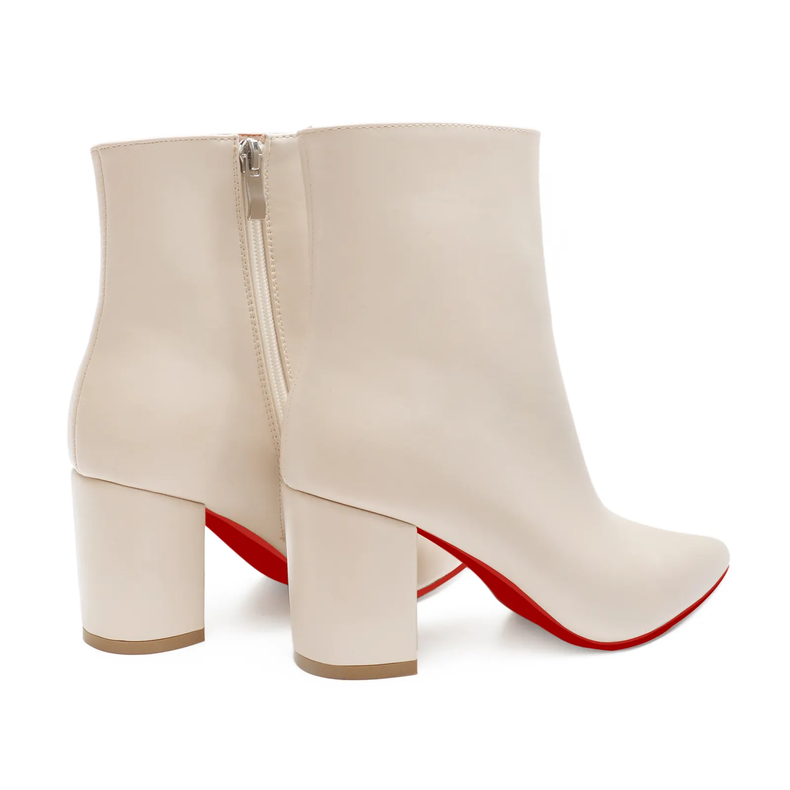 75mm Women's Zipper Pointed Toe Red Bottom Chunky Heel Ankle Boots-vocosishoes