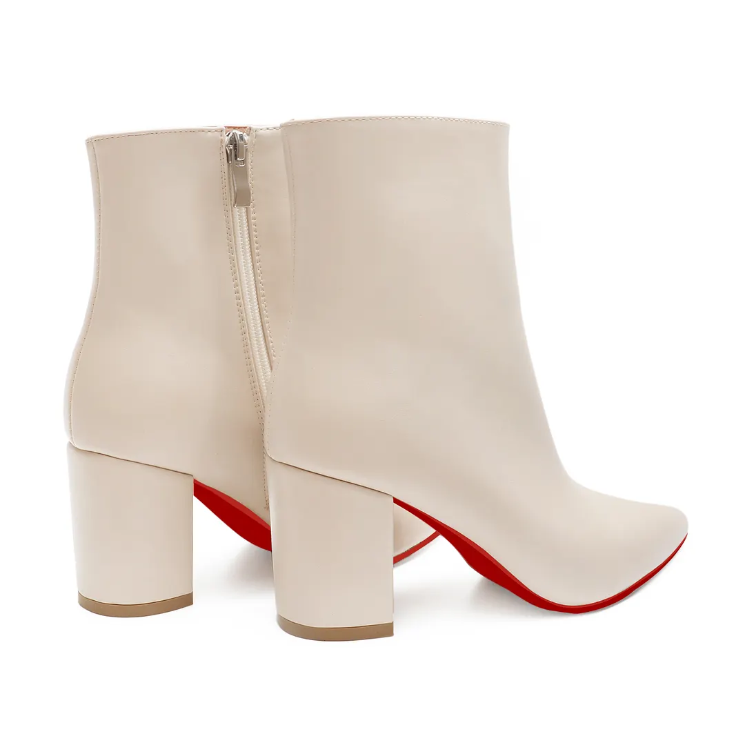 75mm Women's Zipper Pointed Toe Red Bottom Chunky Heel Ankle Boots-vocosishoes