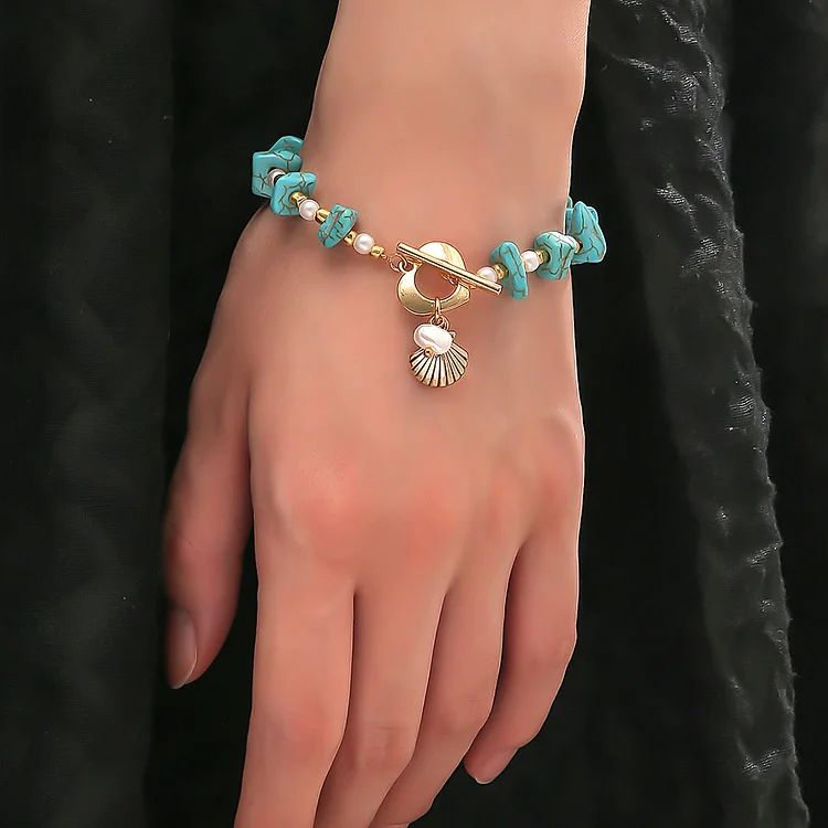 Olivenorma Irregular Turquoise Pearl Shell Pendant Bracelet