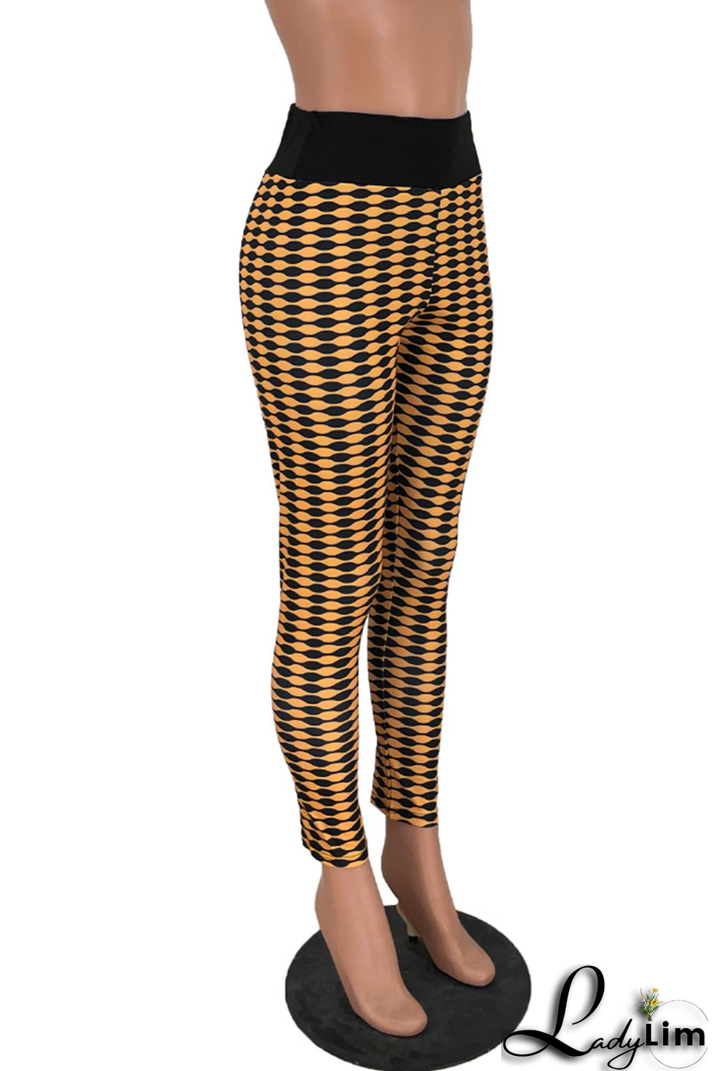 Blue Sexy Print Fold Skinny High Waist Pencil Full Print Bottoms