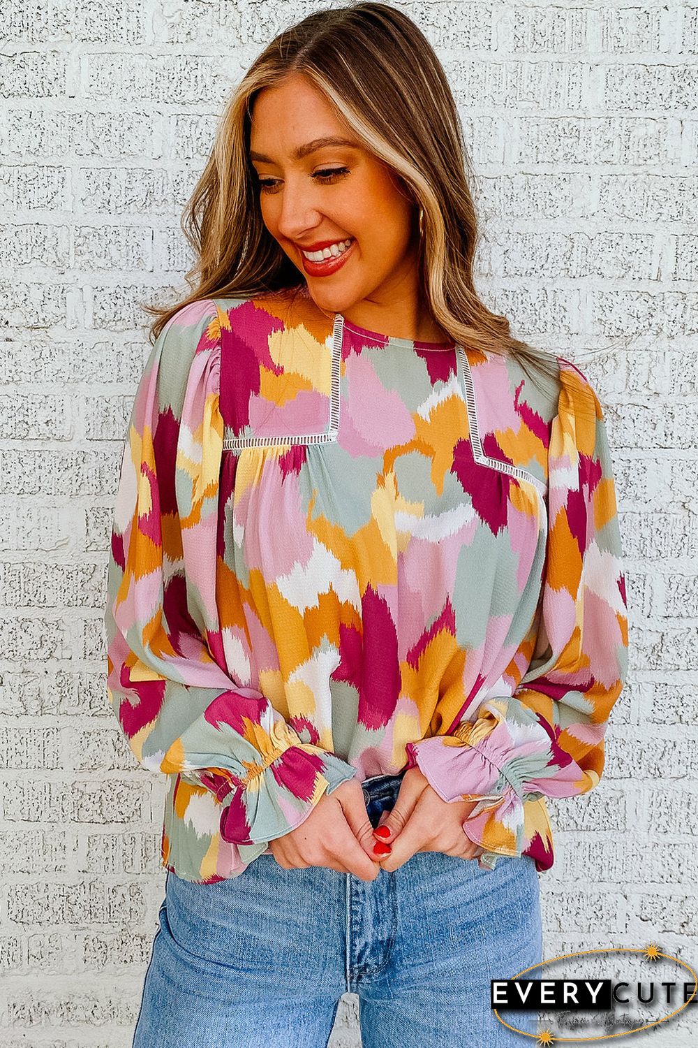 Multicolor Abstract Printed Long Sleeve Blouse