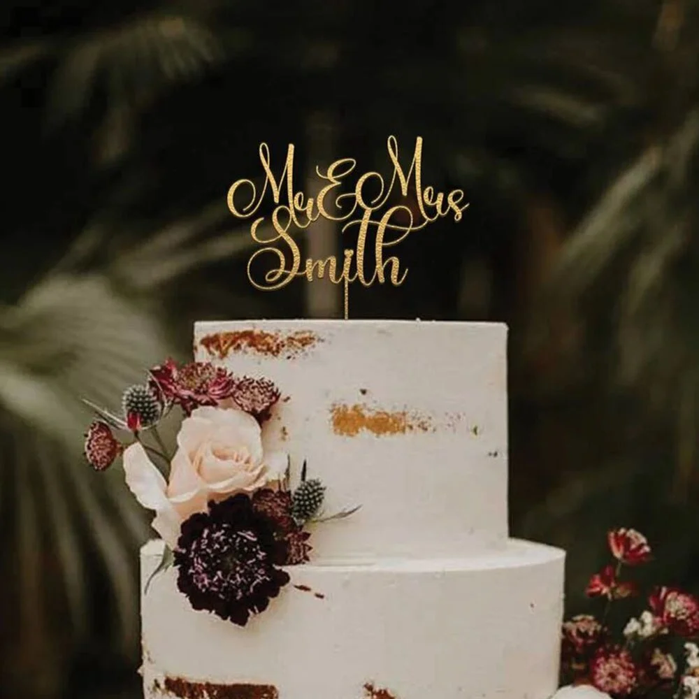 Personalised Wedding Cake Toppers Wooden Happy Birthday Cake Decor Acrylic Mr & Mrs Wedding Engaged Party Anniversary Supplies