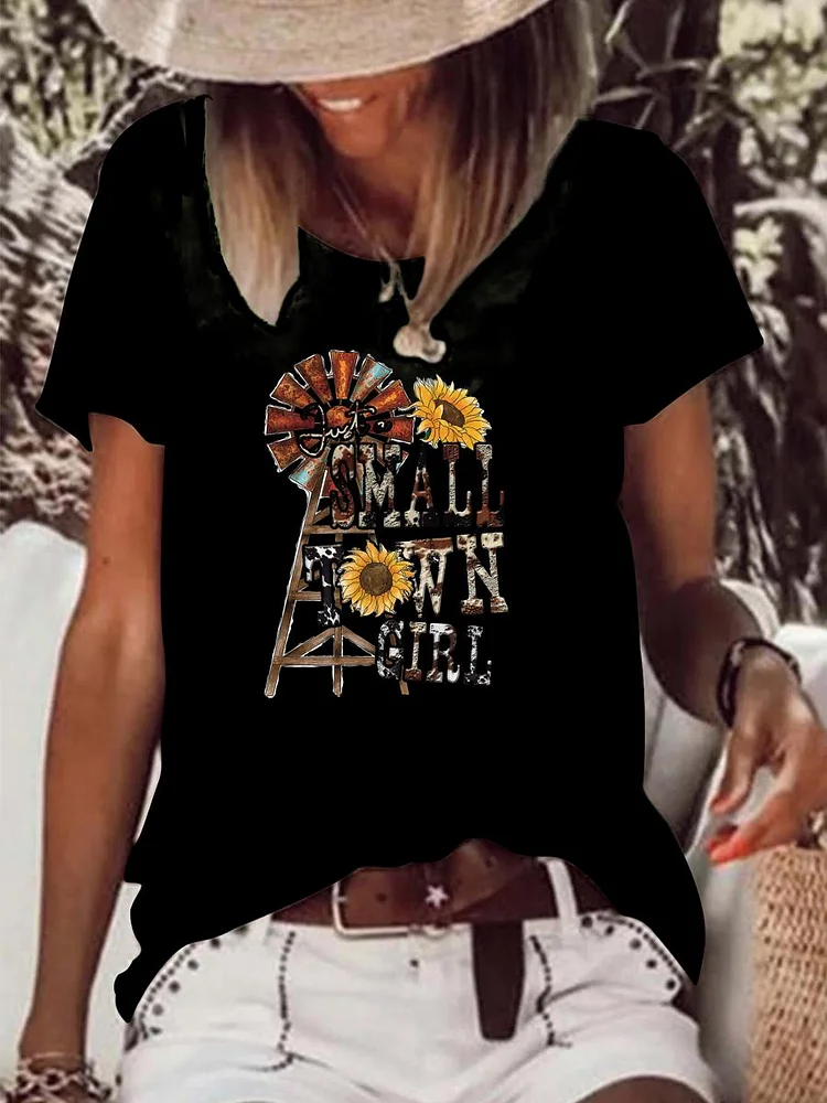 Just A Small Town Girl Cowhide Raw Hem Tee