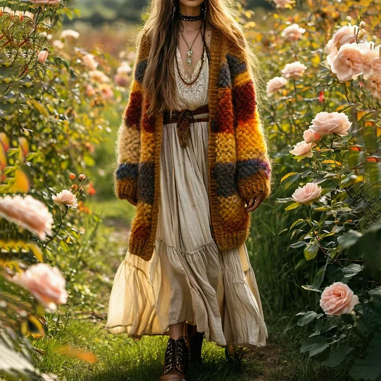 Women's Rainbow Stripe Pattern Print Cardigan