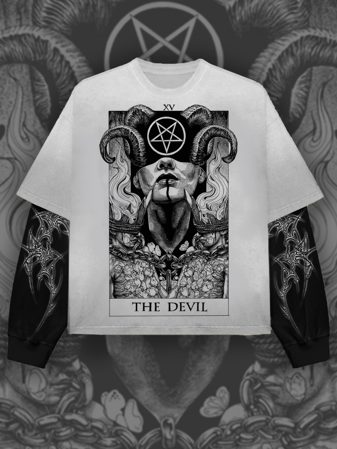 Art Satanic The Devil Pentagram Fake Two Print Long Sleeve T-Shirt