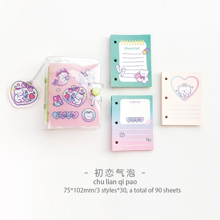 JOURNALSAY Mini Transparent Cartoon Portable Kawaii ​Journal 3 Hole Binder