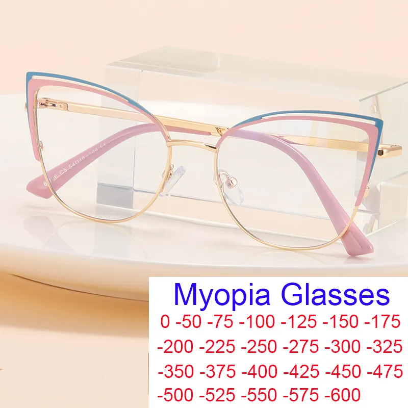 Anti Blue Rays Cat Eye Myopia Glasses 2023 Metal Clear Lens Computer ...