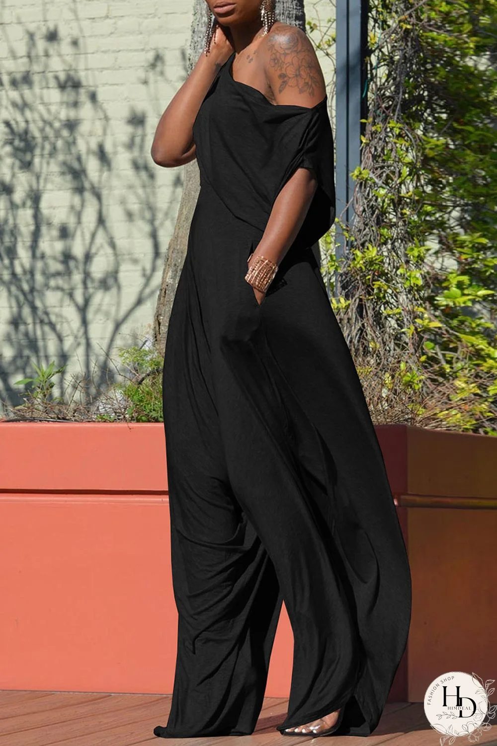 Red Casual Solid Patchwork Fold Asymmetrical Oblique Collar Short Sleeve Two Pieces