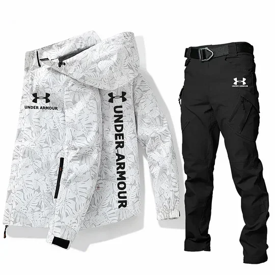 pánský zimní módní hustý teplý taktický svetr s taktickými kalhotami