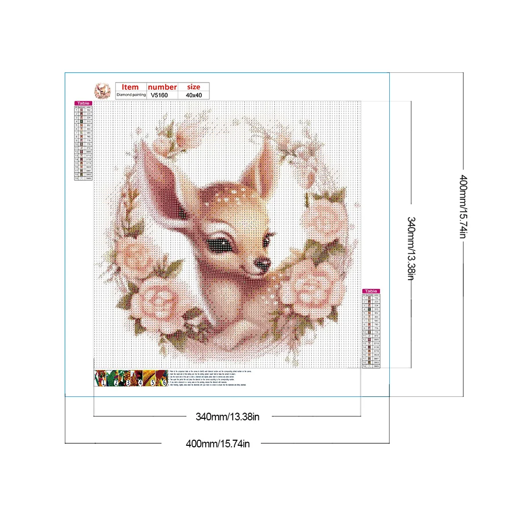 Full Round Diamond Painting 40*40cm - Flower Deer