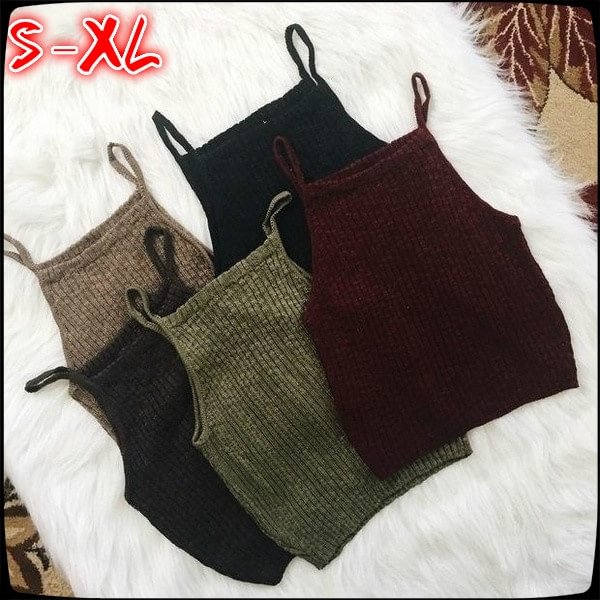 Women Sexy Sleeveless Vest Crop Tops Casual Solid Color Halter Tank Tops