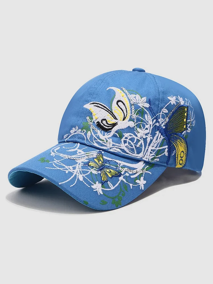 Casual Floral Butterfly Embroidery Baseball Cap