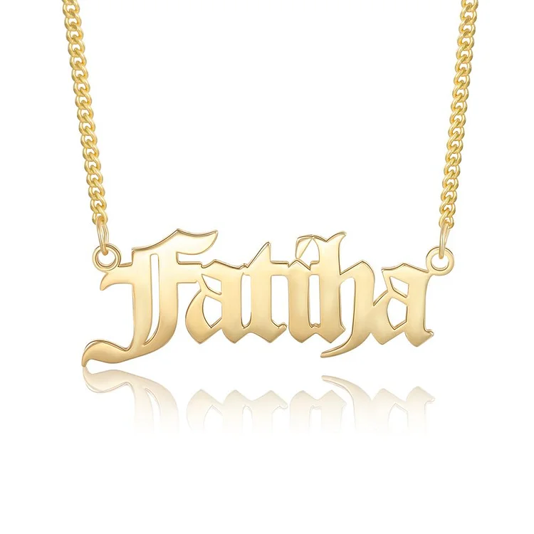 Men Custom Name Necklace Personalized Old English Name Chain 14K Gold Pated