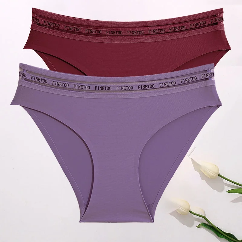 FINETOO 2PCS/Set Women Seamless Panties Lingerie Letter Underpant Ladies 7 Solid Colors L-XXL Woman Sexy Panty Briefs Underwear