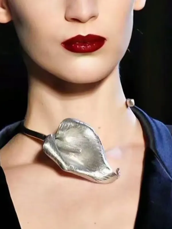 Solid Color Leaves Shape Necklaces Accessories SILVER-One_size