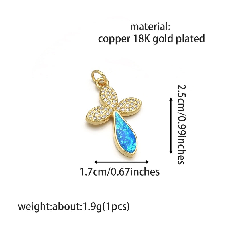 1 Piece 17 * 25mm Copper Opal Zircon 18K Gold Plated Cross Pendant Jewelry Accessories