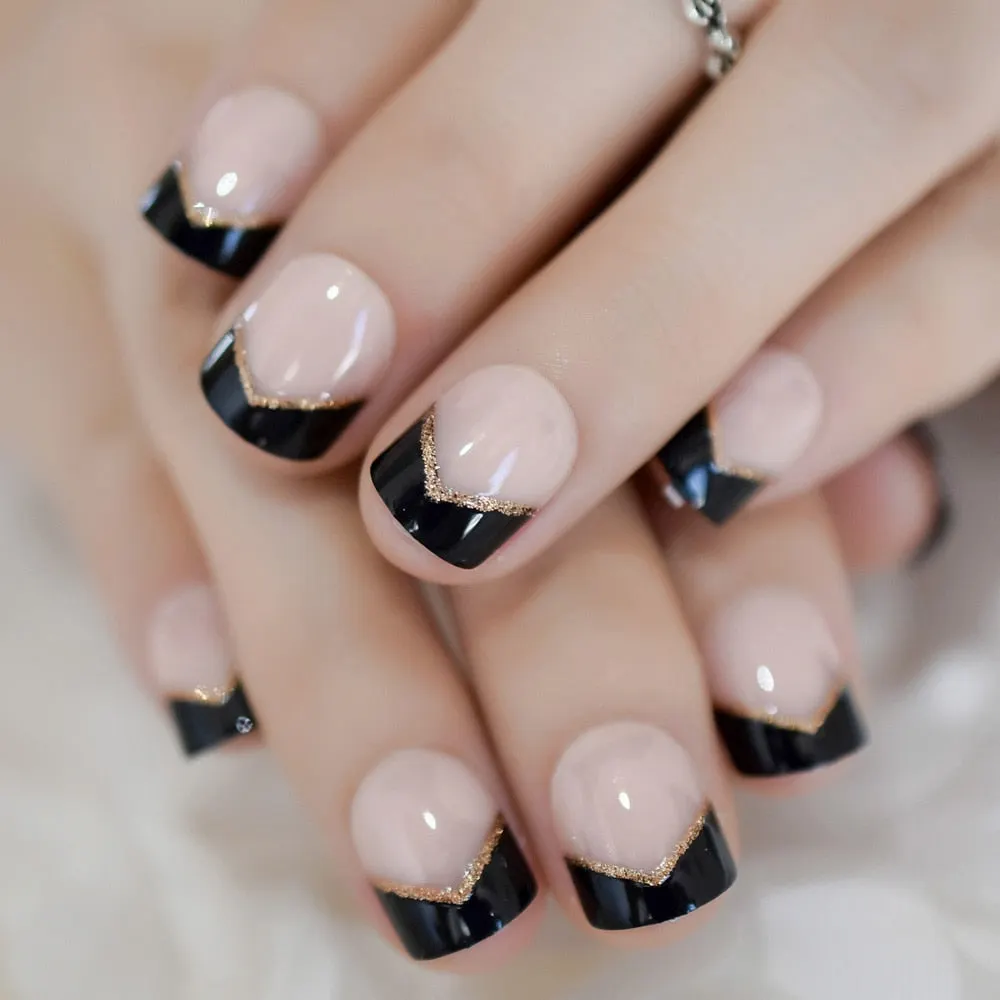 Iridescent White Instant French Nails Glitter Beveled Clear Short Square Fake Nail Art Tips Many Choice 24 Count 515-3-Nail Inspo