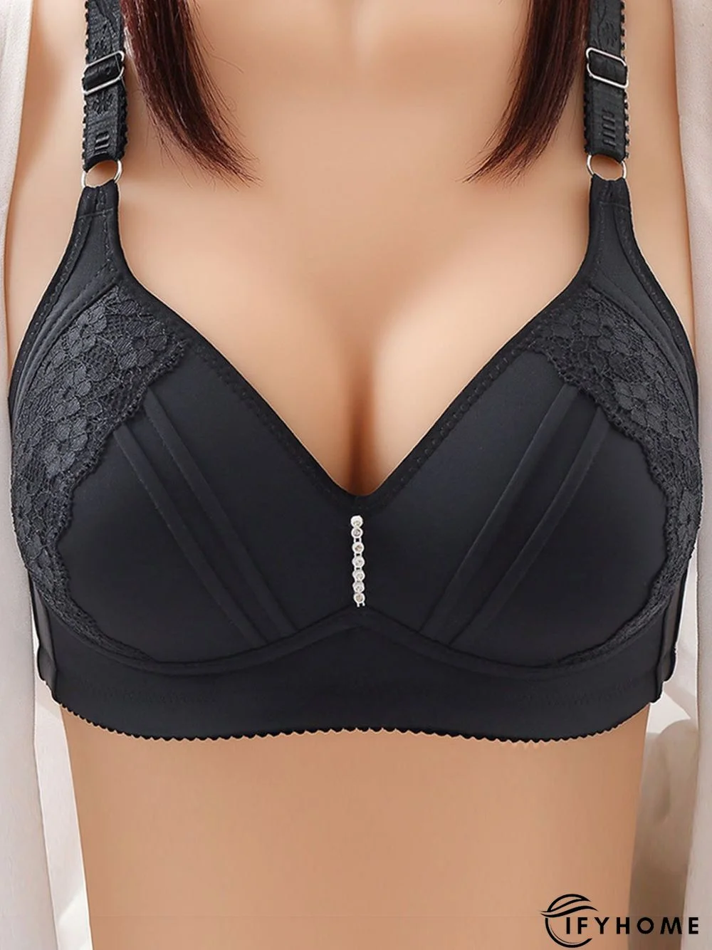 Rhinestone Lace Comfortable Push Up Wireless Bra | IFYHOME