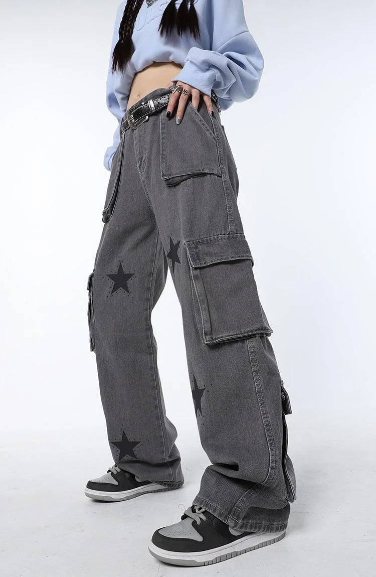 Brownm Star Printed Cargo Pants