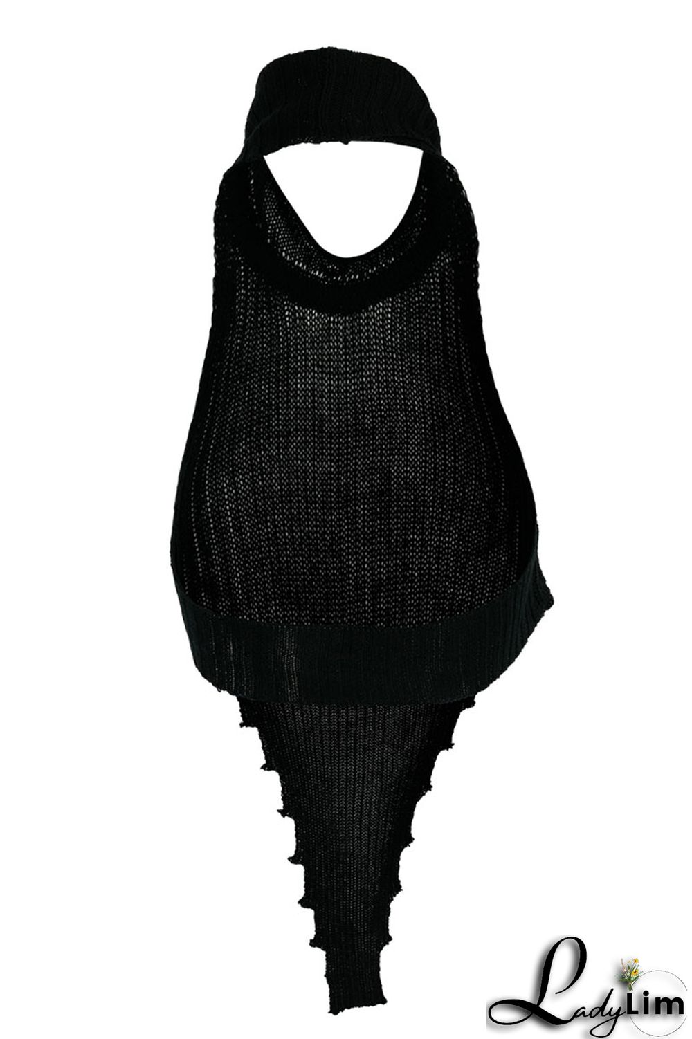 Black Sexy Casual Solid Backless Asymmetrical Turtleneck Tops