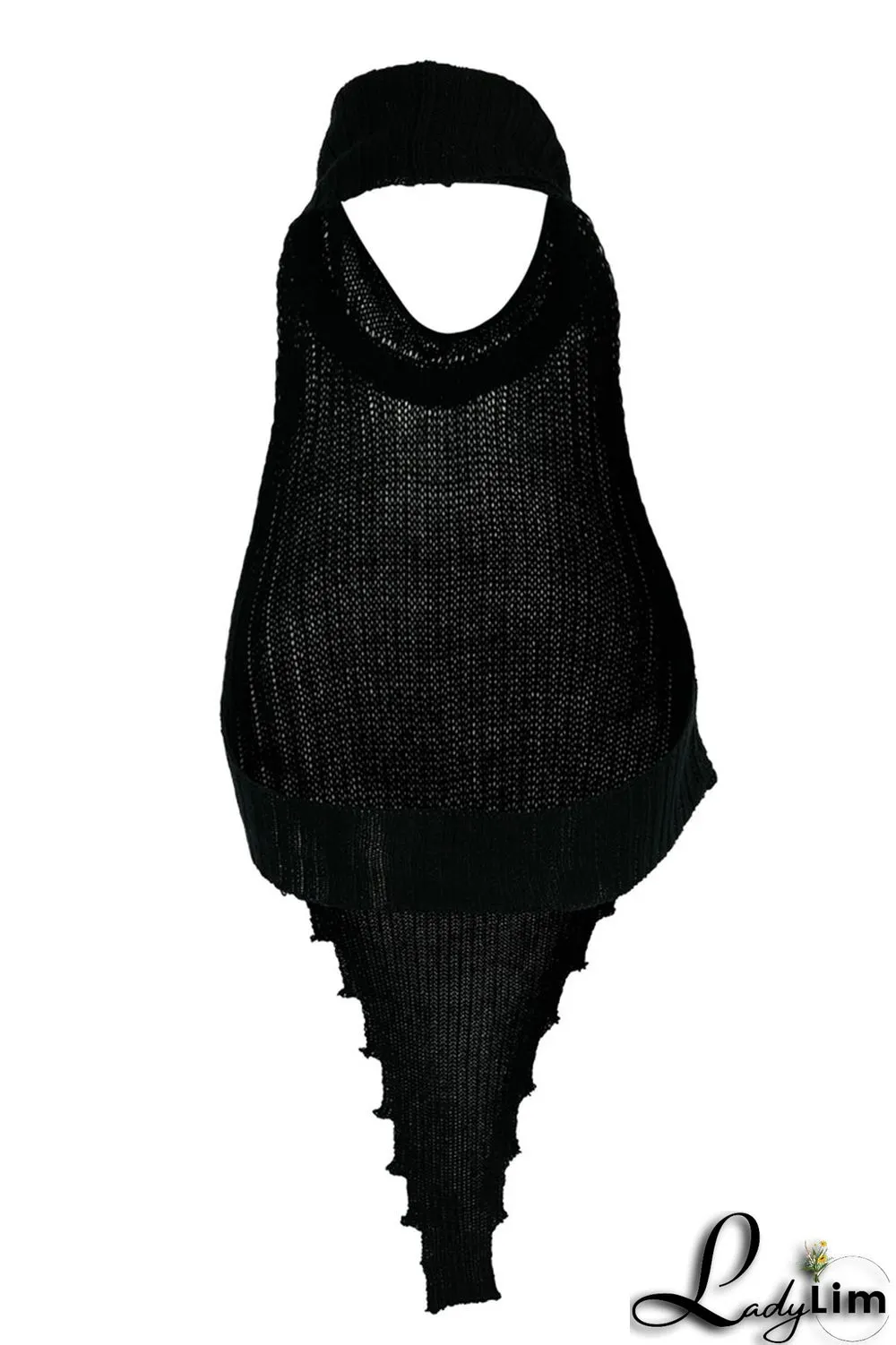Black Sexy Casual Solid Backless Asymmetrical Turtleneck Tops