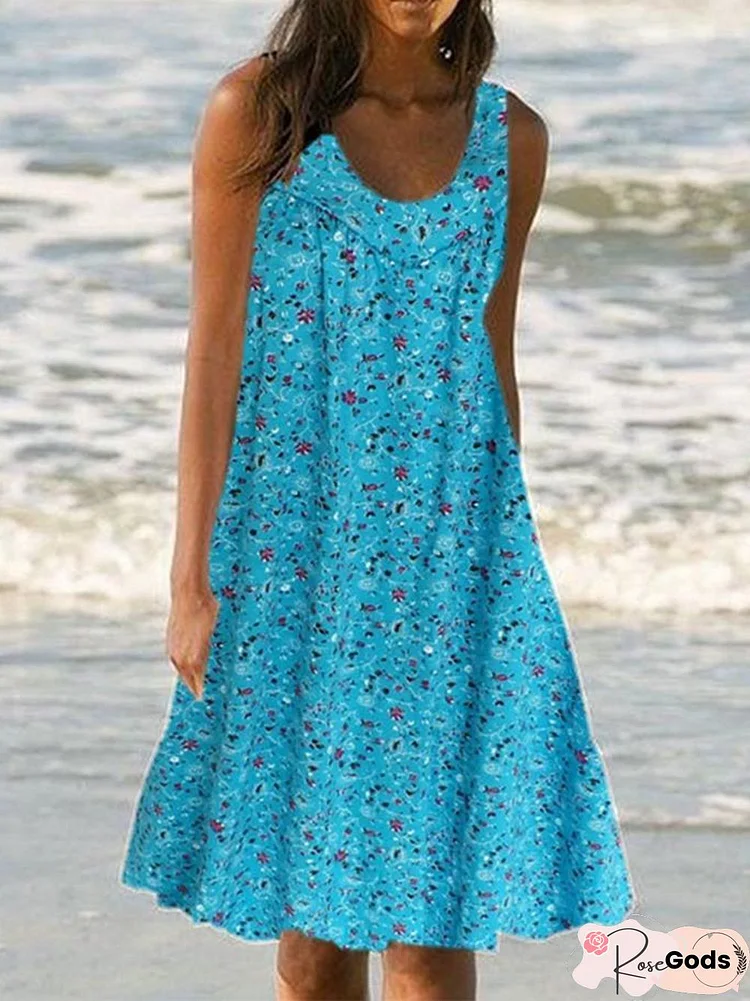 Plus Size Floral Print Beach Women Summer Midi Dress