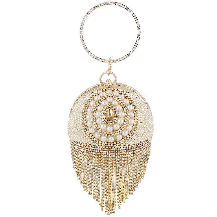 Lady rhinestone fringe spherical handbag