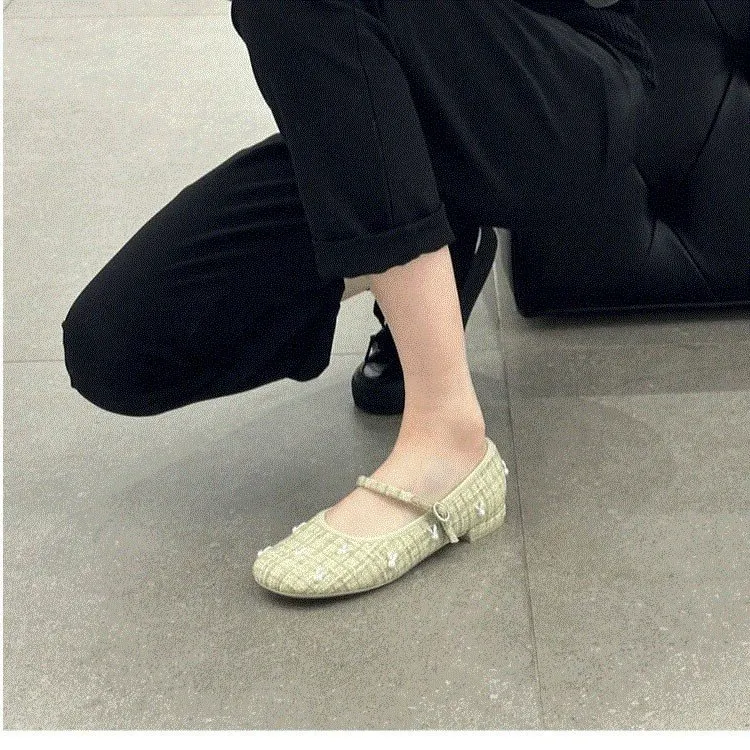Churchf Churchf Heel Retro Women's Shoes 2024 Spring And Summer New Mary Jane Shallow Single Shoes Women's Thick Heel Breathable Bean Shoes