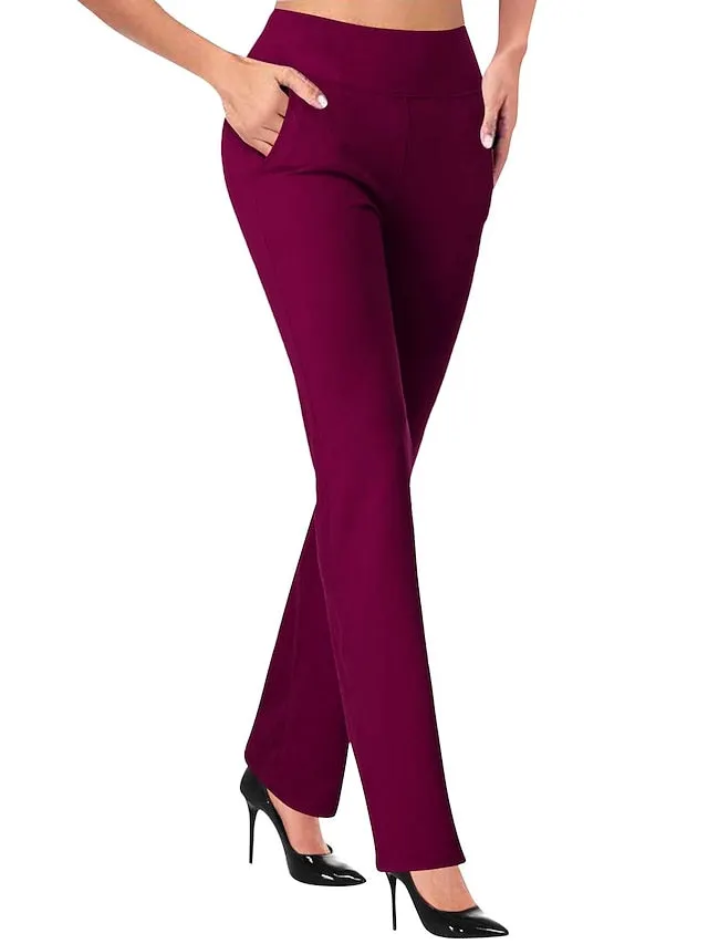 Womens Dress Work Casual Pants Trousers Straight Full Length Pocket Stretchy Daily Black