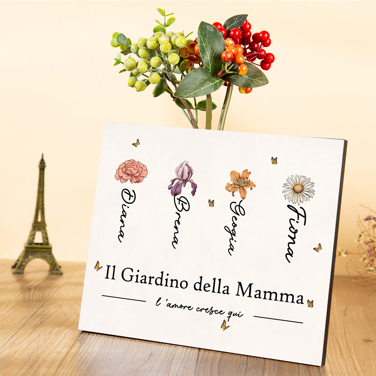 Il Giardino della Mamma-Targa con nomi e fiori di nascita personalizzabili per mamma/nonna