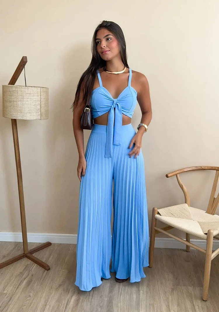 Camisole Pleated Loose Wide Leg Pants Two-piece Set