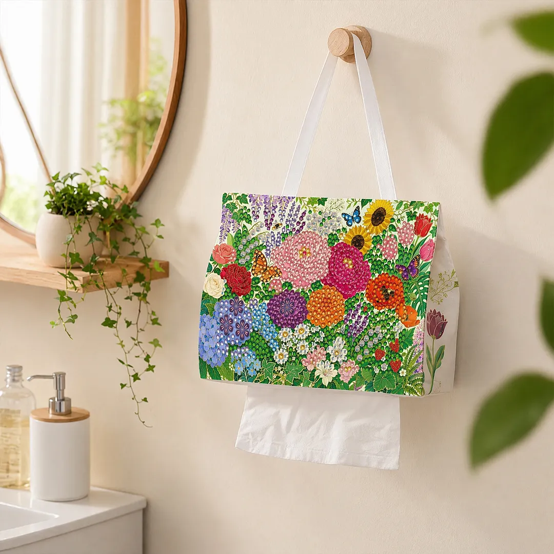 Diamond Tissue Organizer Exquisite Craftsmanship for Bathroom Bedroom Decor (Garden flowers)