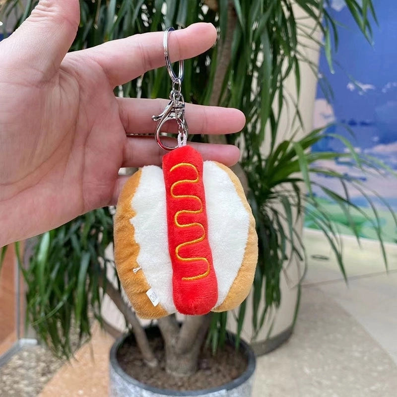3 Pieces Cute Novelty Toast Hamburger Hot Dog Pp Cotton Plush Unisex Bag Pendant Keychain