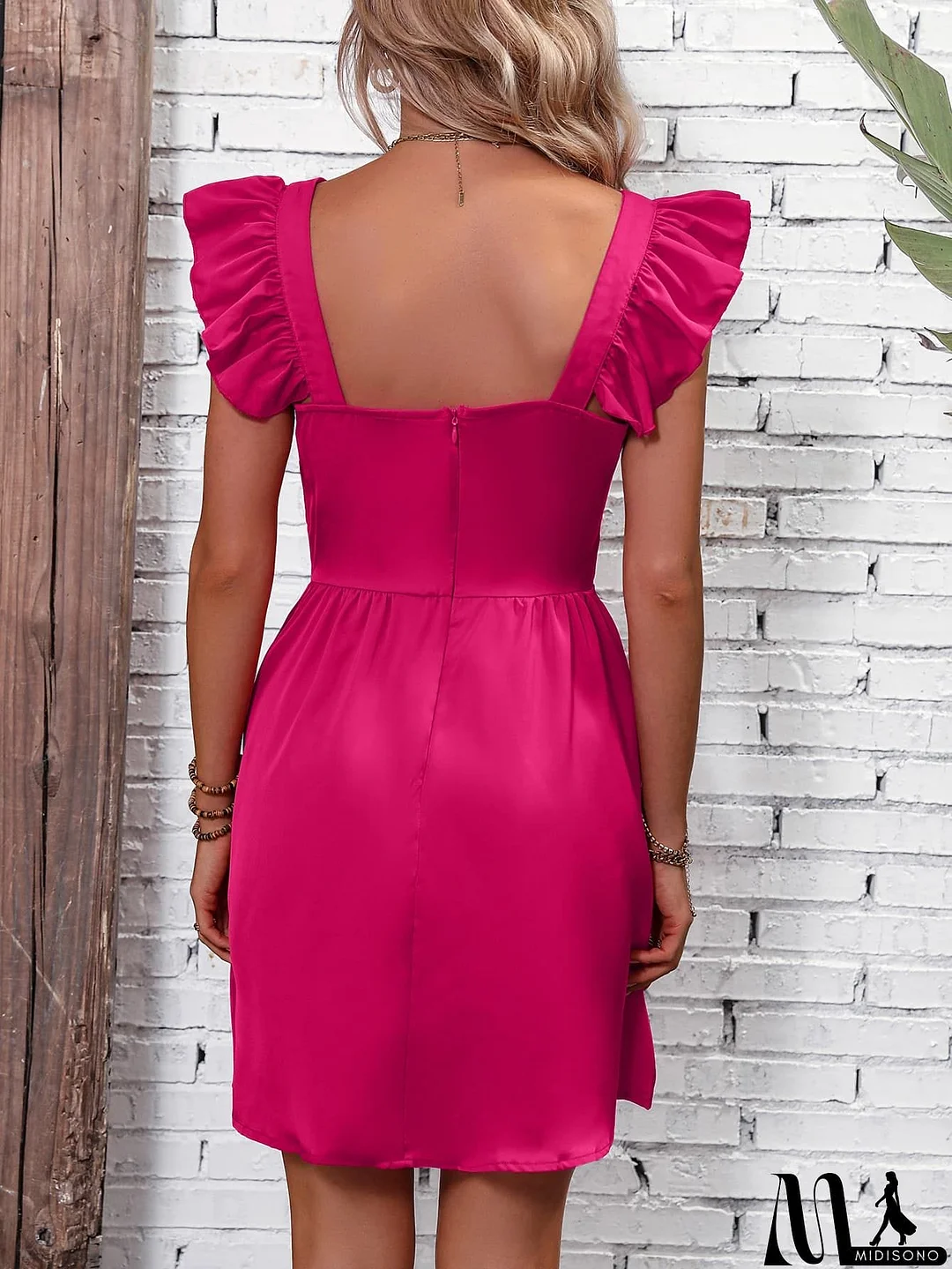 MidiSono - Square Neck Butterfly Sleeve A-Line Dress