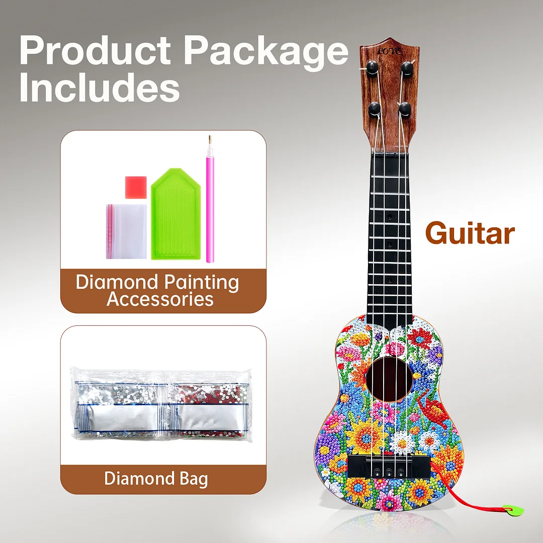 DIY Wooden Guitar Diamond Art Ornament Unique Gifts for Musicians (Garden)