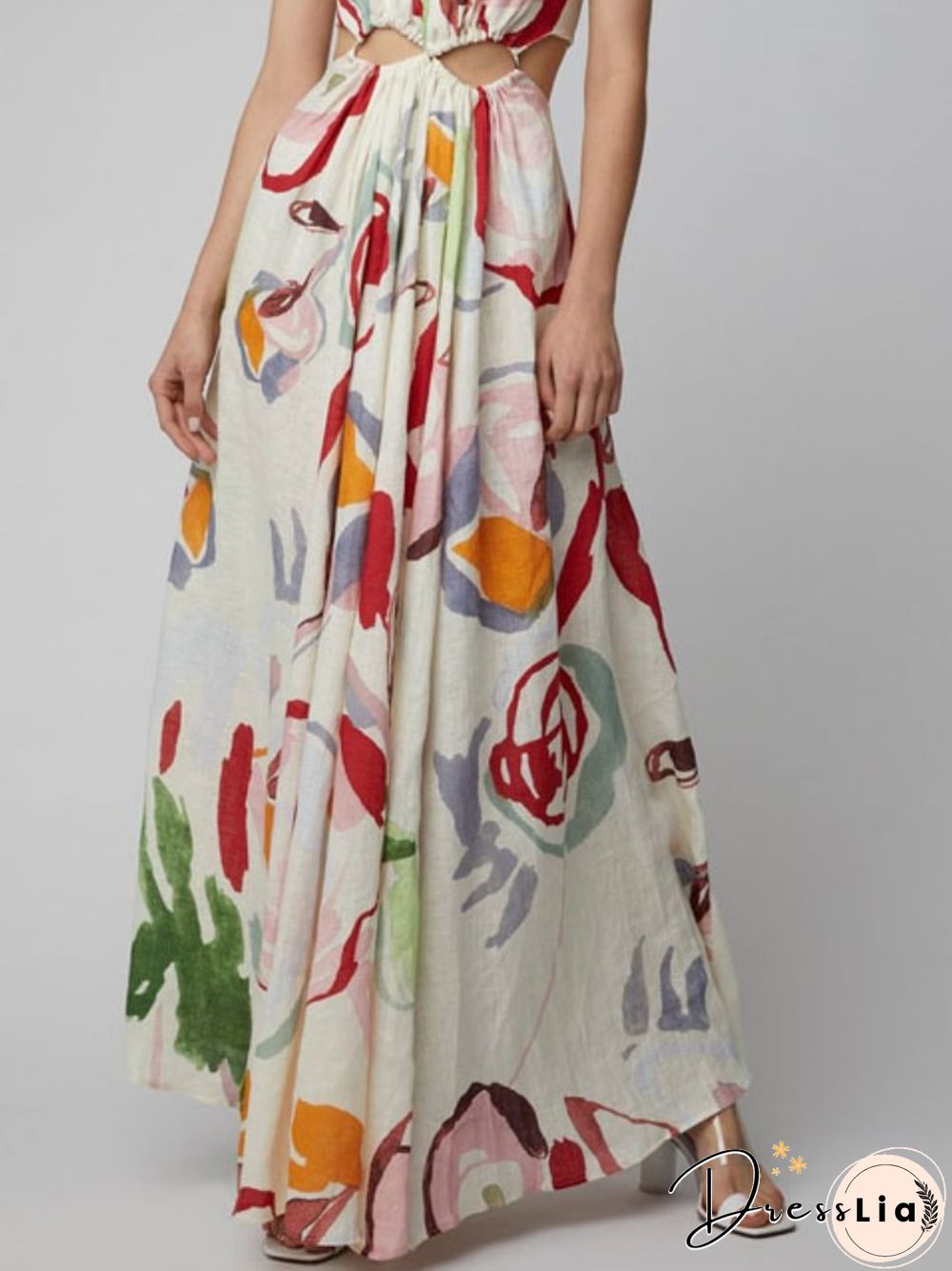 New Ladies Halter Neck Slim Fit Swing Print Fit Flared Skirt Beach Style Ladies Fashion Long Dress Sexy Nightclub Party Dress