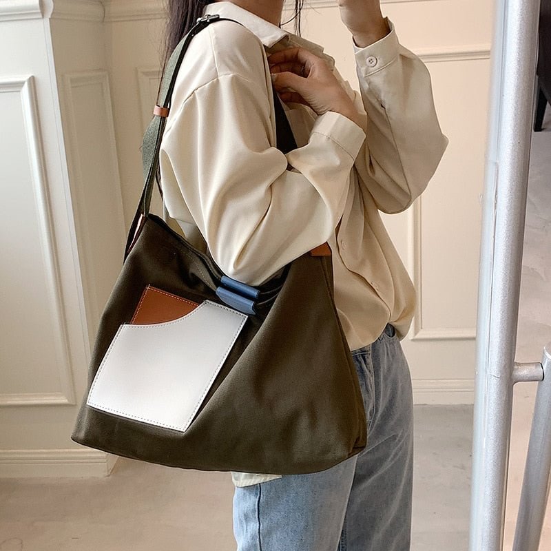 Canvas patchwork women Shoulder Crossbody Bag large capacity 2022 new Casual Travel female Handbags and Purses big totes green