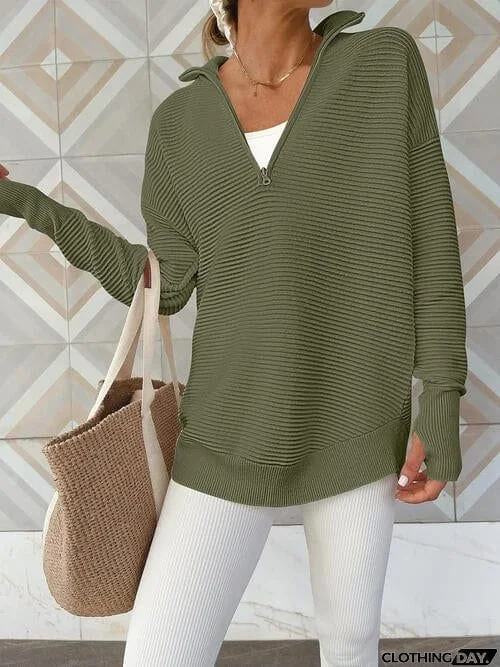 Half Zip Long Sleeve Knit Top