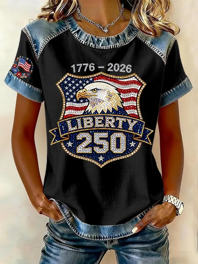 Women's Retro  America 250th Anniversary Eagle Print T-Shirt 