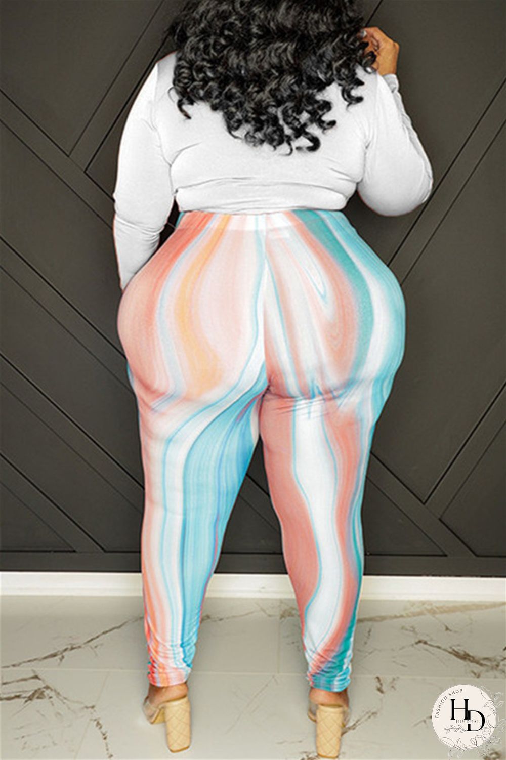 Black Fashion Casual Print Bandage V Neck Plus Size Two Pieces