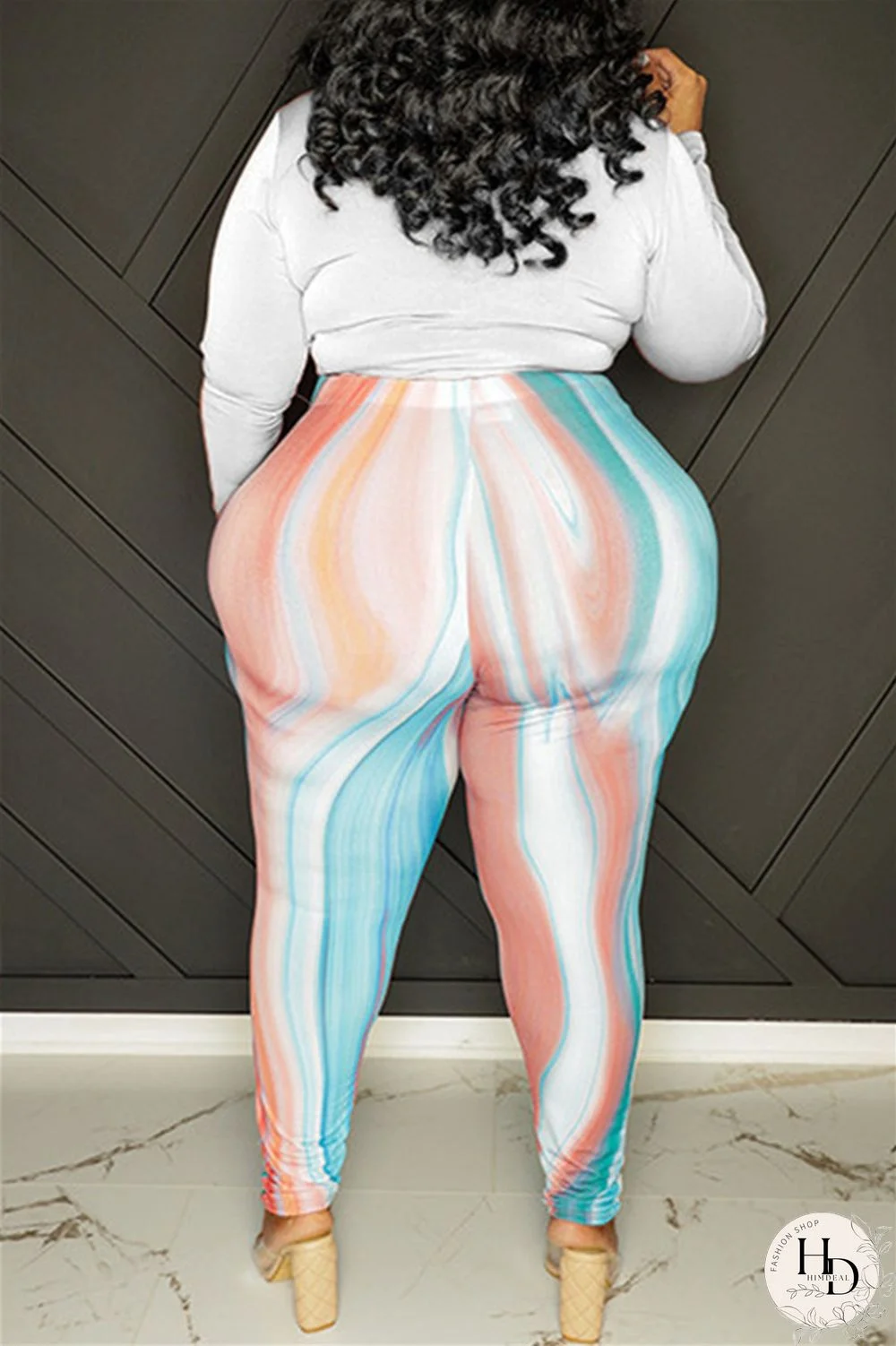 Black Fashion Casual Print Bandage V Neck Plus Size Two Pieces