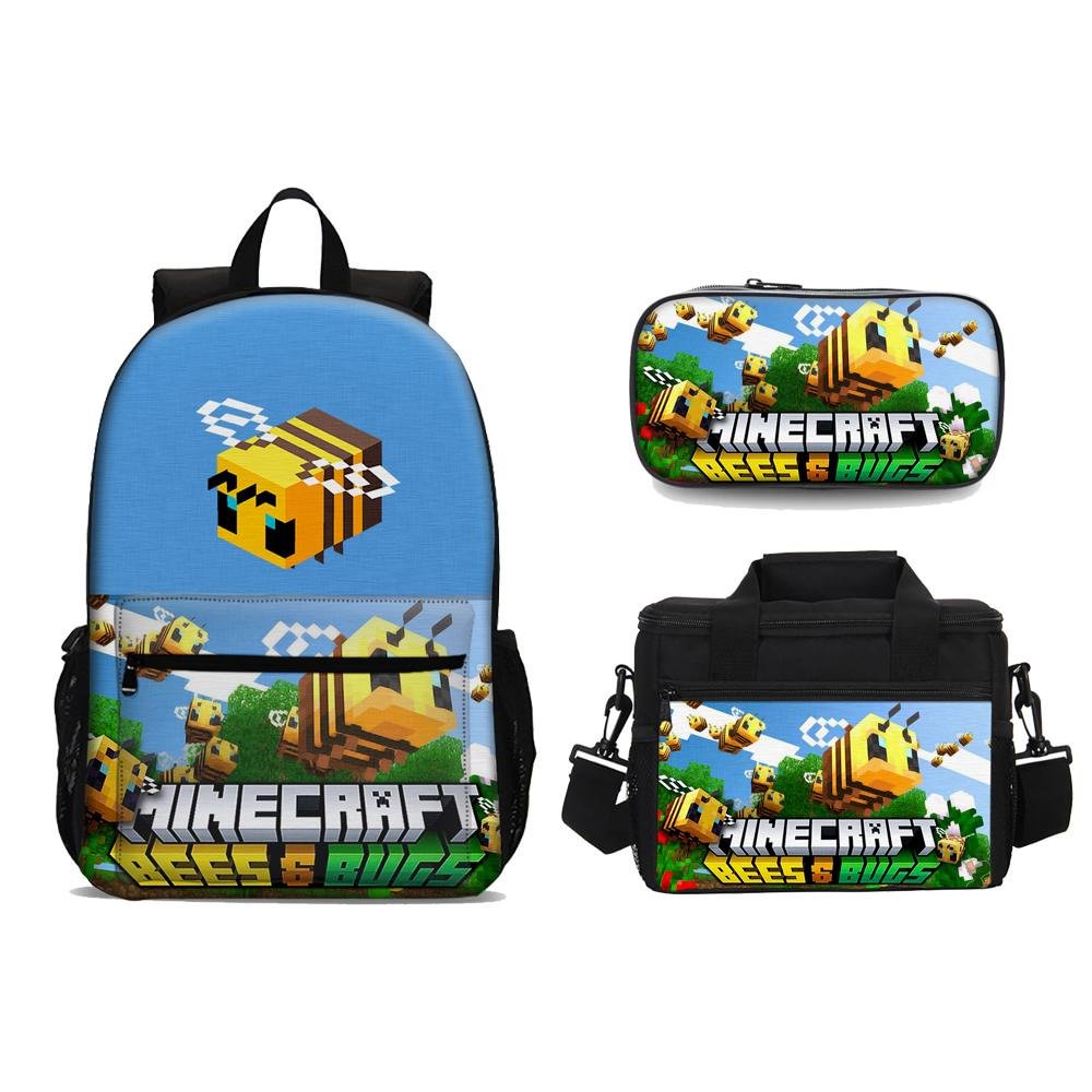 Minecraft Bee Backpack Set Pencil Case Lunch Bag 3 in 1 for Kids Teens