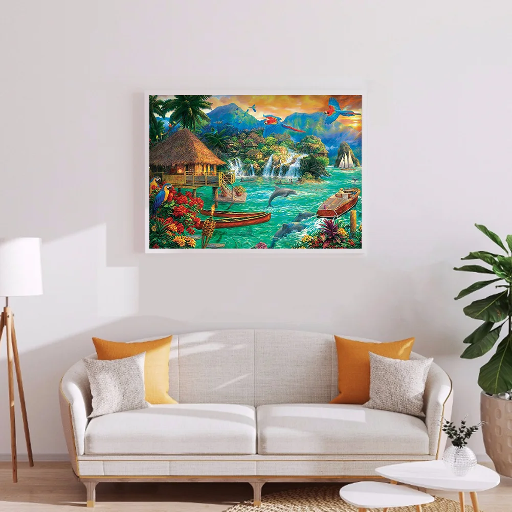 Full Round Diamond Painting 50*40cm - Dolphin And Parrot