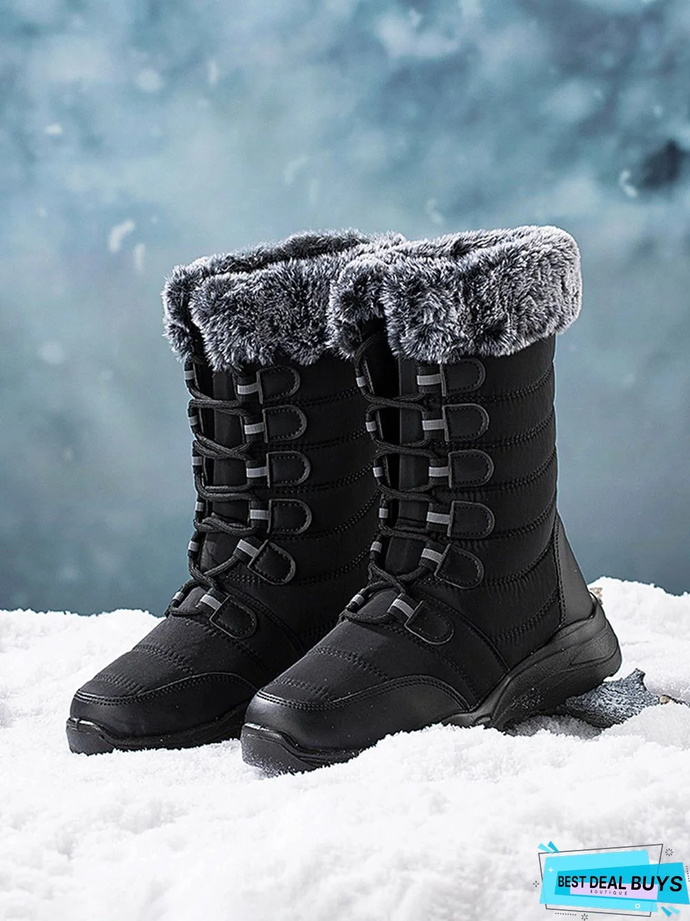 Non-Slip Furry Lined Lace-Up Outdoor Boots