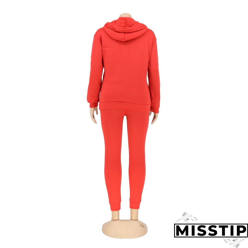Winter Hooded Sweatshirt Skinny Pants Tracksuit