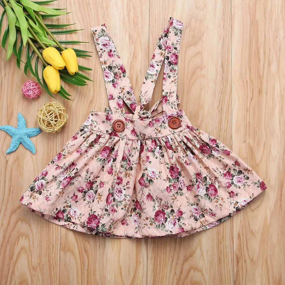2018 Brand New Pretty Toddler Infant Kid Baby Girl Floral Overall Skirt Party Princess Bib Strap Skirt Clothes Outfits 0-4T